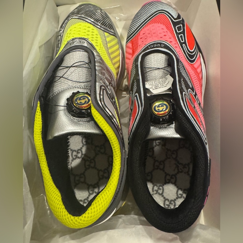 Gucci Mens Ultrapace R " Mismatched Neon yellow pink" GG Sample Sneakers- NWB - Picture 5 of 7
